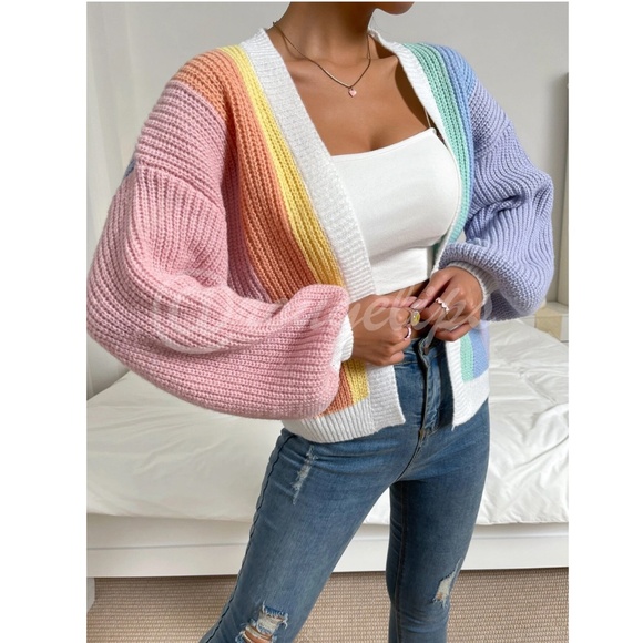 Multicolor Color-block Open Front Cardigan Long Sleeve - Picture 7 of 10
